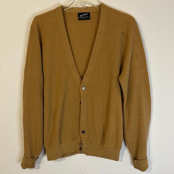 Vintage Puritan Knit Cardigan Tan Sweater Mens Large - Picture 1 of 6